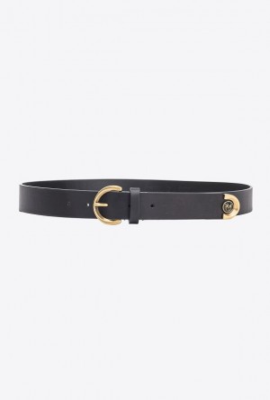 Pinko Belt With Metal Tip 3cm BLACK-ANTIQUE GOLD | SN-PKO34223