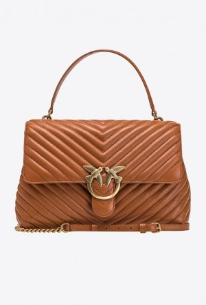 Pinko Big Lady Love Bag Puff Chevron COGNAC-ANTIQUE GOLD | SN-PKO32570