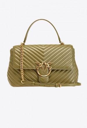 Pinko Big Lady Love Bag Puff Chevron FIR GREEN-ANTIQUE GOLD | SN-PKO32628