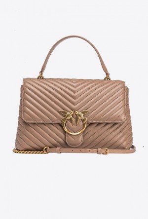 Pinko Big Lady Love Bag Puff Chevron GINGER BISCUIT-ANTIQUE GOLD | SN-PKO32481