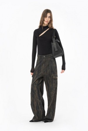 Pinko Bleached Denim Cargo Jeans MULTI BLACK/UMBER | SN-PKO34037