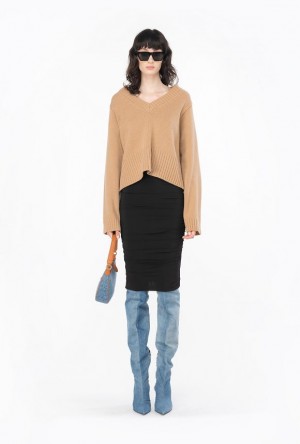 Pinko Boxy Cashmere-blend Sweater TANNIN BEIGE | SN-PKO33396