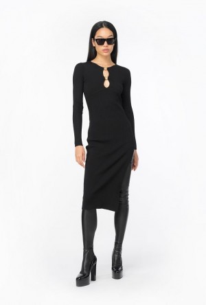 Pinko Calf-length Dress With Love Birds Buckles LIMO BLACK | SN-PKO33011