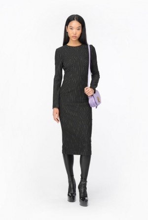 Pinko Calf-length Pinstriped Dress BLACK/BEIGE | SN-PKO33120