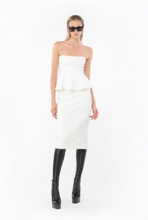 Pinko Calf-length Stretch Crepe Skirt SNOW WHITE | SN-PKO33940