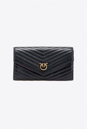 Pinko Chevron Nappa Leather Wallet BLACK-ANTIQUE GOLD | SN-PKO34297