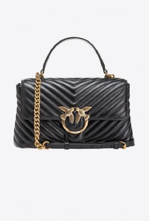 Pinko Classic Lady Love Bag Puff Chevron BLACK-ANTIQUE GOLD | SN-PKO32483