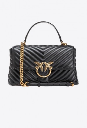 Pinko Classic Lady Love Bag Puff Chevron BLACK-ANTIQUE GOLD | SN-PKO32885