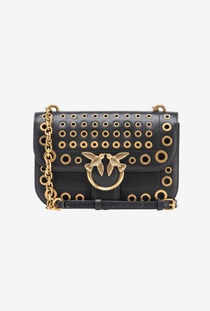 Pinko Classic Love Bag Bell With Metal Eyelets BLACK-ANTIQUE GOLD | SN-PKO32832