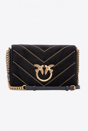 Pinko Classic Love Bag Click In Velvet With Studs BLACK-ANTIQUE GOLD | SN-PKO32546