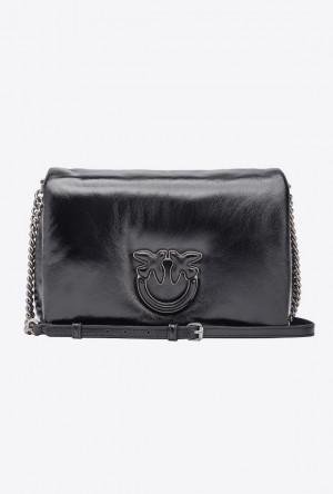 Pinko Classic Love Bag Click Puff Laminated BLACK-OLD SILVER | SN-PKO32343