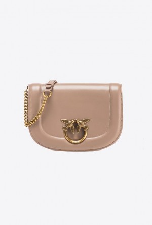 Pinko Classic Love Bag Click Round In Leather GINGER BISCUIT-ANTIQUE GOLD | SN-PKO32331