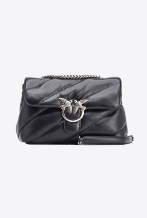 Pinko Classic Love Bag Puff Maxi Quilt BLACK-OLD SILVER | SN-PKO32621