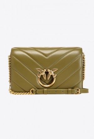 Pinko Classic Love Bag Click Big Chevron FIR GREEN-ANTIQUE GOLD | SN-PKO32634