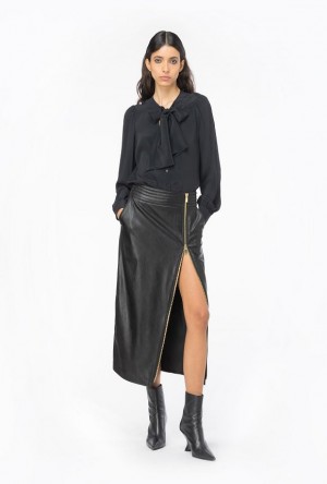 Pinko Crepe De Chine Blouse With Sash LIMO BLACK | SN-PKO33202