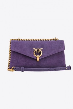 Pinko Cupido Bag Baguette In Suede GRAPE PURPLE-ANTIQUE GOLD | SN-PKO32642