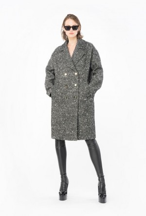 Pinko Double-breasted Tweed Coat BLACK/WHITE | SN-PKO33650