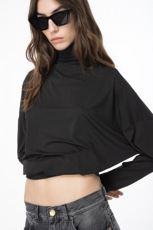 Pinko Draped Turtleneck Sweater LIMO BLACK | SN-PKO33389