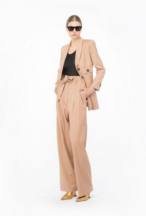 Pinko Flannel Trousers With Belt DARK LATTE | SN-PKO33785