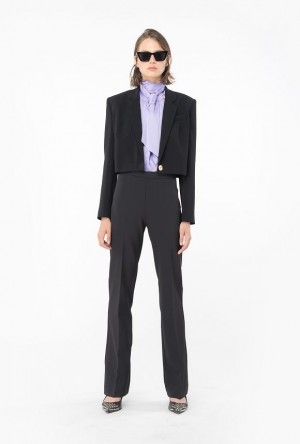 Pinko Flared Crepe Trousers LIMO BLACK | SN-PKO33963