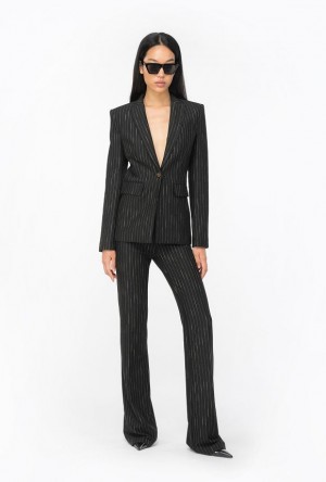 Pinko Flared Pinstriped Trousers BLACK/BEIGE | SN-PKO33793