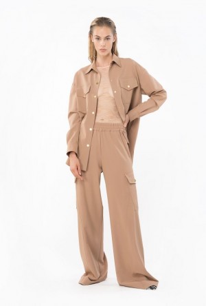 Pinko Flowing Cargo Trousers DARK LATTE | SN-PKO33755