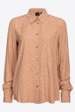 Pinko Flowing Jacquard Logo Shirt DARK LATTE | SN-PKO33148