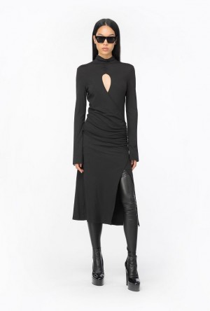 Pinko Flowing Jersey Midi Dress LIMO BLACK | SN-PKO33115