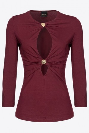 Pinko Flowing Jersey Sweater With Golden Buttons BURGUNDY-PORT ROYALE | SN-PKO33213