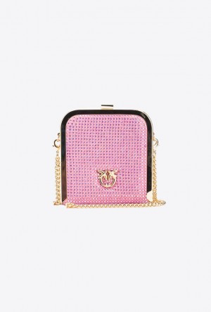 Pinko Fully Rhinestoned Box Clutch ORCHID BUNCH-SHINY GOLD | SN-PKO32426