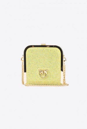 Pinko Fully Rhinestoned Box Clutch YELLOW LIME-SHINY GOLD | SN-PKO32425