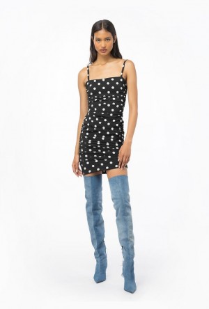 Pinko Gathered Polka Dot Mini Dress BLACK/WHITE | SN-PKO33968