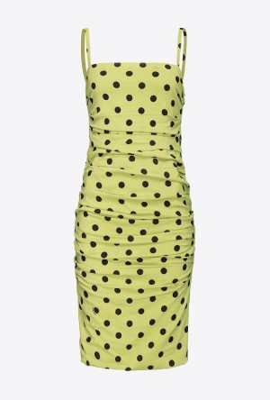 Pinko Gathered Polka Dot Mini Dress GREEN/BLACK | SN-PKO32991