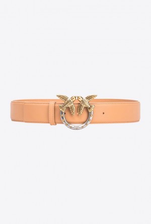 Pinko High-waist Love Birds Belt With Studs 4cm SANDSTORM-ANTIQUE GOLD | SN-PKO34245