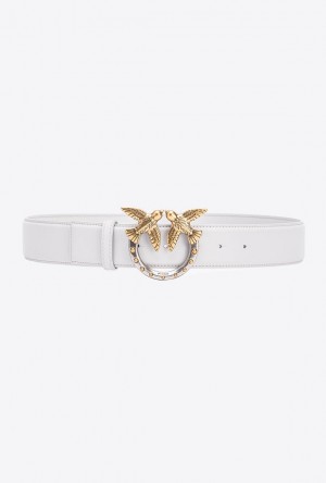 Pinko High-waist Love Birds Belt With Studs 4cm PENGUIN GREY-ANTIQUE GOLD | SN-PKO34246