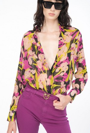 Pinko Iris-print Shirt MULTICOLOUR - BLACK/FUCHSIA | SN-PKO33176