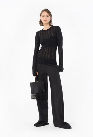 Pinko Lace-stitched Alpaca-blend Sweater LIMO BLACK | SN-PKO33513