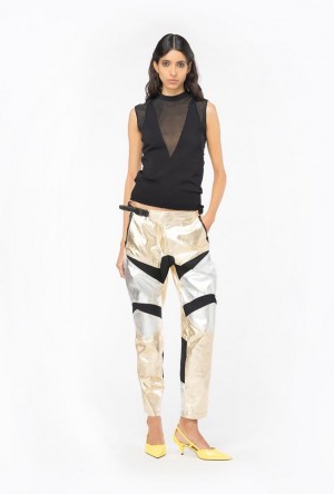 Pinko Laminated Biker Trousers GOLD/SILVER MULTI-COLOUR | SN-PKO33690