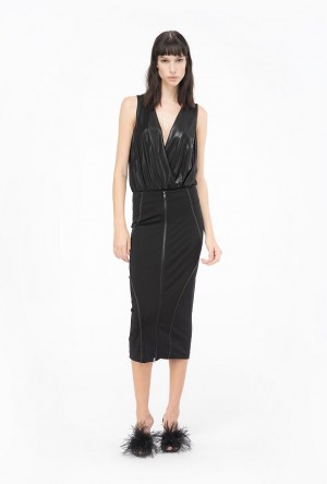 Pinko Laminated Jersey Bodysuit LIMO BLACK | SN-PKO33248