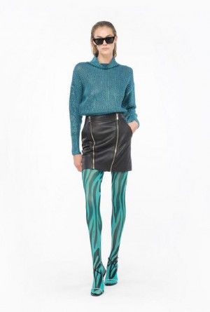 Pinko Laminated Ribbed Pullover PEACOCK/TURQUOISE | SN-PKO33444