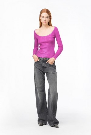 Pinko Laminated Ribbed Sweater PURPLE/FUCHSIA | SN-PKO33493