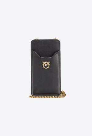 Pinko Leather Smartphone Holder BLACK-ANTIQUE GOLD | SN-PKO34309