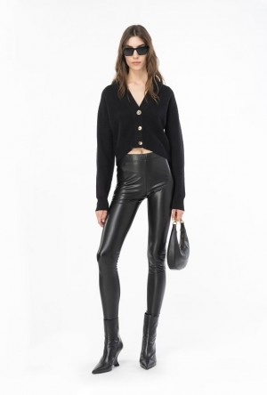 Pinko Leather-effect Leggings LIMO BLACK | SN-PKO33807