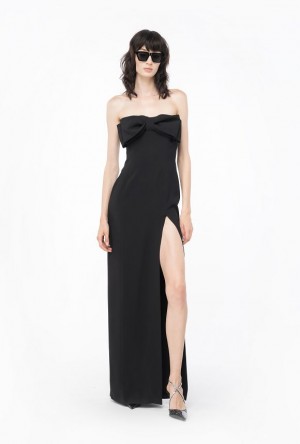 Pinko Long Dress With Bow LIMO BLACK | SN-PKO33036