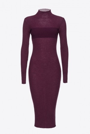 Pinko Long Ribbed Knit Dress POTENT PURPLE | SN-PKO33005