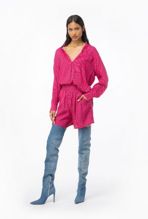 Pinko Long Shirt With Fluid Logo Print PINKO PINK/BLACK | SN-PKO33852