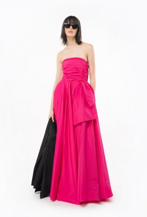 Pinko Long Taffeta Dress With Removable Sleeves BEETROOT | SN-PKO33064