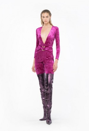 Pinko Long Velvet Jumpsuit BOUGAINVILLEA PURPLE | SN-PKO33090