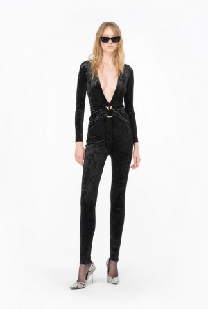 Pinko Long Velvet Jumpsuit LIMO BLACK | SN-PKO33089