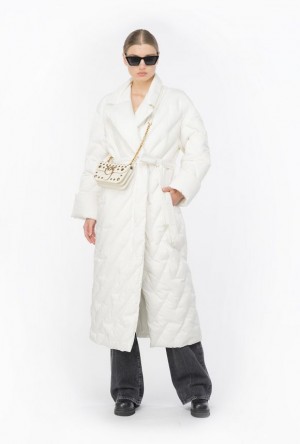 Pinko Long Wraparound Down Jacket SILK WHITE | SN-PKO33635